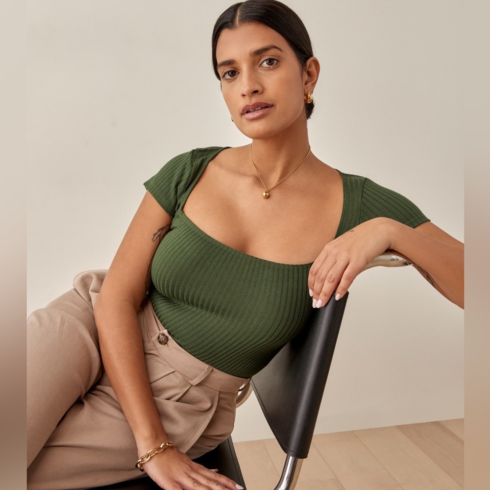 Reformation Bardot Knit Top in Fern size M